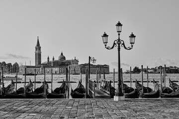 Gondolas - Venice, Italy, black and white photos