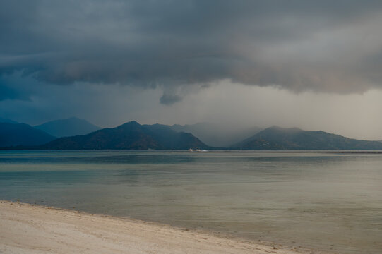 Dramatic Seascape View of Lombok Mountains from Gili Air, Indonesia - Powered by Adobe