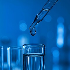 Closeup shot of lab testing water sample. Dropper adds liquid to test tube.technology  Researching water quality in lab environment. Scientific analysis of water resources.