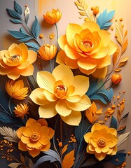 Floral Abundance - A Symphony of Yellow Paper Flowers.
