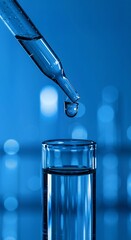 Closeup shot of lab testing water sample. Dropper adds liquid to test tube.technology  Researching water quality in lab environment. Scientific analysis of water resources.