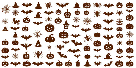 Set of different types Halloween icons, svg vector design on transparent background
