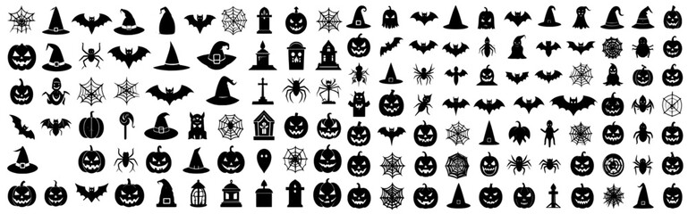 Set of different types Halloween icons, svg vector design on transparent background