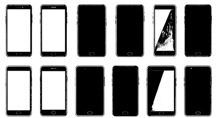 Set of different types Smartphone icons, mobile phone mockup svg file on transparent background.