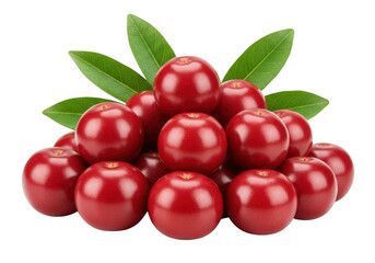 Vibrant red cranberries with fresh green leaves arranged artfully for culinary inspiration transparent background
