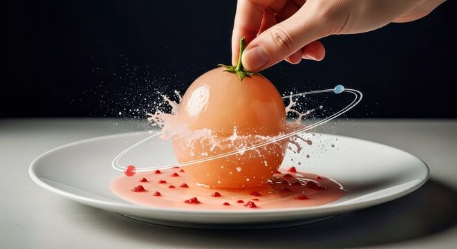Conceptual Display of a Deconstructed Fruit Sphere Juices Bursting - Powered by Adobe