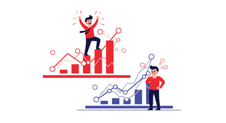 Obraz premium Analyzing financial growth trends and individual performance metrics with bar charts and line graphs.