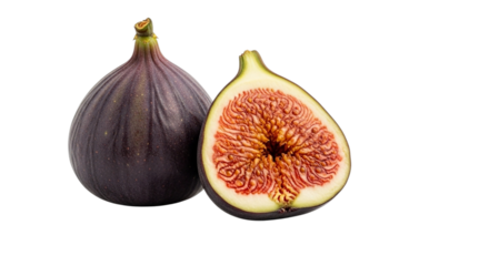 Fresh ripe fig fruit whole and halved on black background