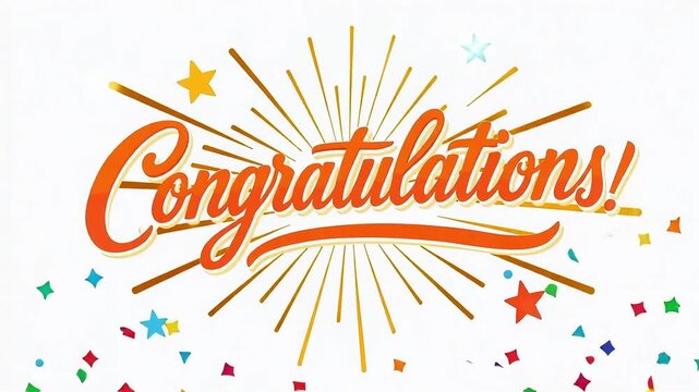 Congratulations Typography with Festive Celebration Elements &ndash; Sparkles, Confetti, and Fireworks Lettering Design