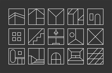 modern contemporary architecture icon set. abstract  geometric house buildings minimal logo design collections. interior exterior pattern illustration for poster, brochure and logo