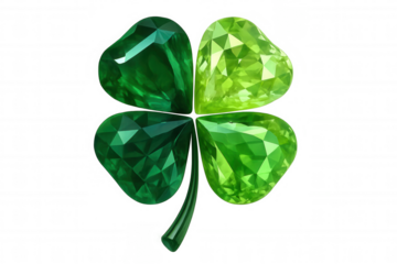 Four-leaf clover composed of heart-shaped green gemstones, symbolizing luck, nature, st. Patrick's day celebration