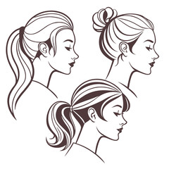 Elegant Hair Styles Collection of women's hairstyles, illustrating side profiles