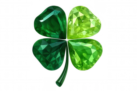 Four-leaf clover composed of heart-shaped green gemstones, symbolizing luck, nature, st. Patrick's day celebration