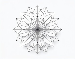 Elegant Black and White Geometric Floral Design with Detailed Lines on a White Background