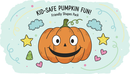 Smiling cartoon pumpkin with friendly shapes for kidsafe fun perfect for autumn  Halloween