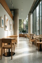 Fototapeta premium Modern cafe interior, light and airy