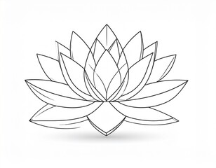 Elegant lotus flower outline sketch. A beautiful black and white line art symbol for wellness, yoga, and spiritual concepts