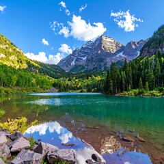 Mountain lake with fall colors