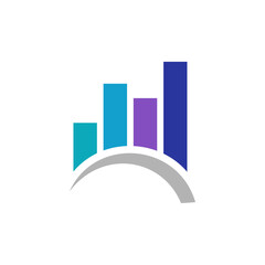 Modern Bar Chart Growth Logo on Bridge or Arch