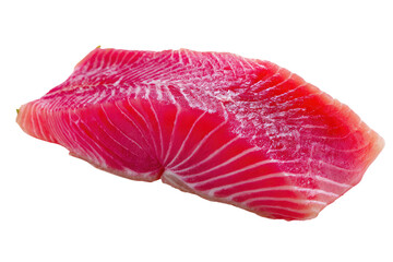 Fresh tuna steak cut with beautiful marbling on transparent background