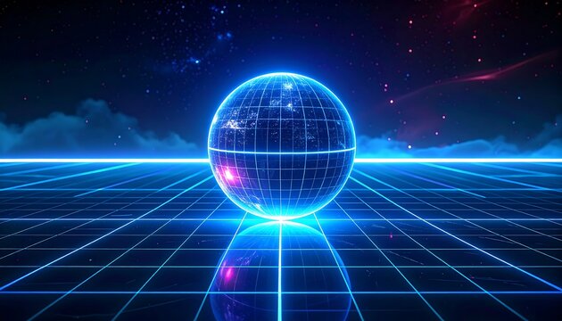 Cyberpunk Gridscape - A Neon Sphere in a Digital World.