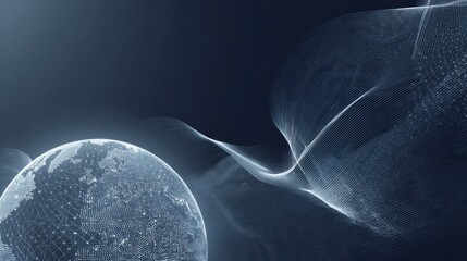 Digital globe with flowing data wave against dark background