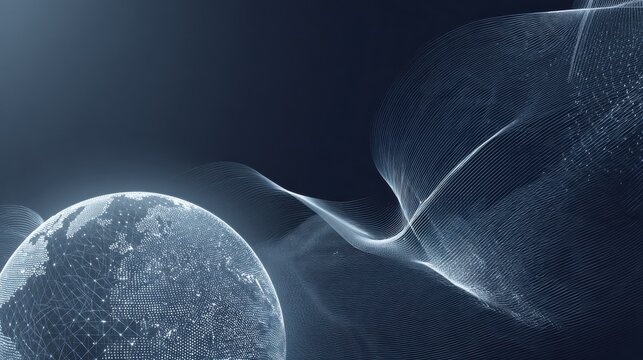 Digital globe with flowing data wave against dark background