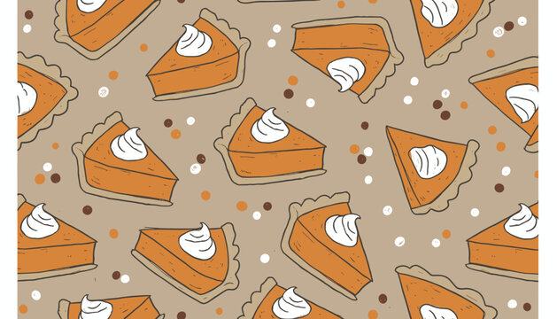 Autumn pumpkin pie slices with whipped cream pattern Festive delicious cozy fall and holiday theme