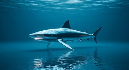 Fototapeta premium Majestic shark swims gracefully through deep blue ocean waters