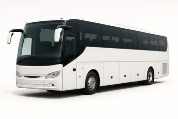 Sleek modern white passenger coach bus isolated on white background, showcasing futuristic transport concept design with aerodynamic body style. Ai generative