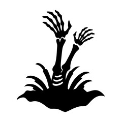 Black silhouette of a skeleton hand reaching out of the ground