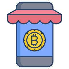 bitcoin online shop linear color icon design