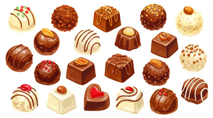 チョコレートのイラストセット,トリュフ,ボンボンショコラ,バレンタイン,水彩風