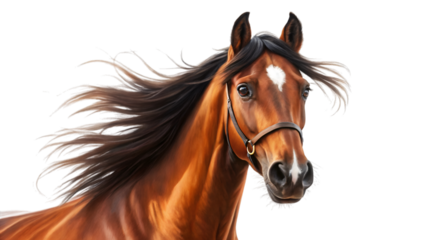 Horse Portrait Chestnut Colored Equine With Halter Isolated Against Transparent Background
