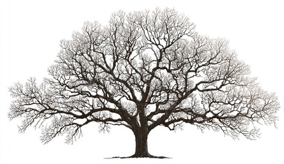 Obraz premium Detailed illustration of a large, leafless oak tree