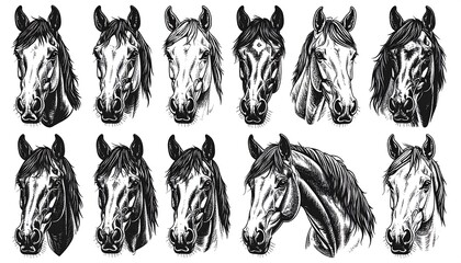 Elegant Horse Head Sketches - A Collection of Equine Portraits.