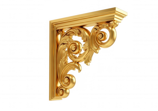 Ornate golden decorative bracket isolated on a transparent background