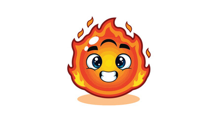 Fototapeta premium Cute cartoon flame character with smiling face isolated on white background fire emoji vector