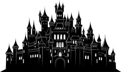Obraz premium a black and white silhouette of a castle, detailed, vector illustration