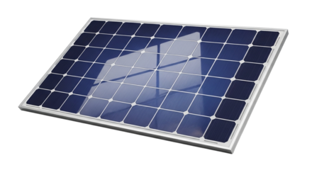 Close up of a single solar panel with reflection on black background