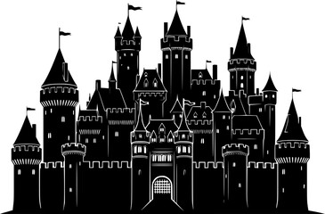 Obraz premium a black and white silhouette of a castle, detailed, vector illustration