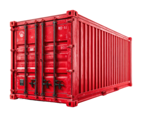 Red storage solutions shipping container for warehouse logistics isolated on transparent background