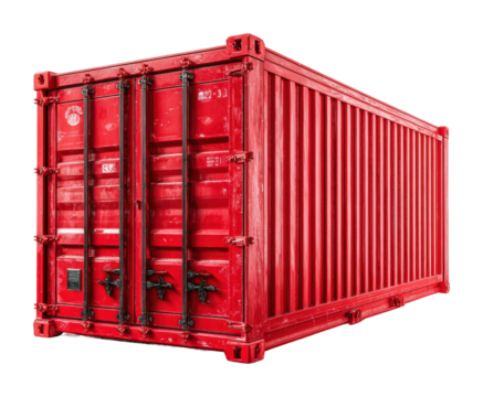 Red storage solutions shipping container for warehouse logistics isolated on transparent background