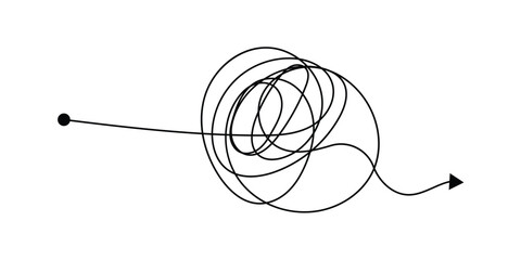 Scribble chaos lines with arrows. Simplifying mind process. Process of understanding. Work with a psychologist. Hand drawn doodle vector illustration isolated on white background in eps 10.