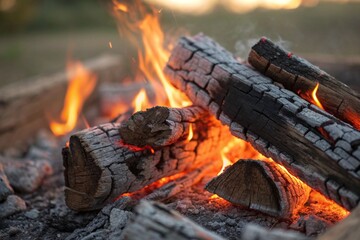 A pile of wood is burning in a fire p