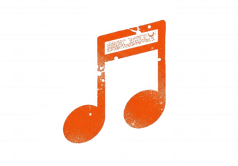 Orange musical note distressed isolated on a transparent background
