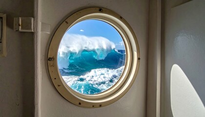 Ocean View Through Porthole - A Glimpse of the Sea.