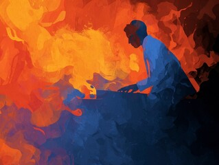 Abstract Illustration of Musician Playing Piano Flames