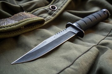 A knife is laying on a green cloth