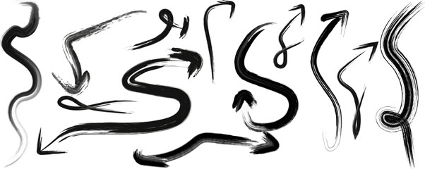 Hand drawn black arrow collection with brush stroke effect illustration